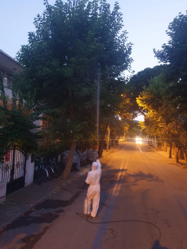 Cadde ve kaldırımlarda bulunan ağaçları zararlılara karşı koruma çalışmalarına devam ediyoruz